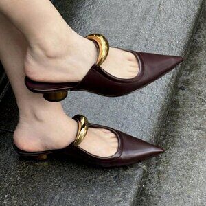 Brown Casual Women's Pointed Mule Pumps